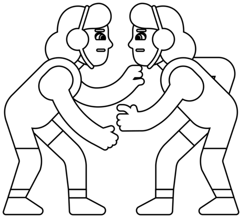 Women Wrestling Emoji Coloring Page